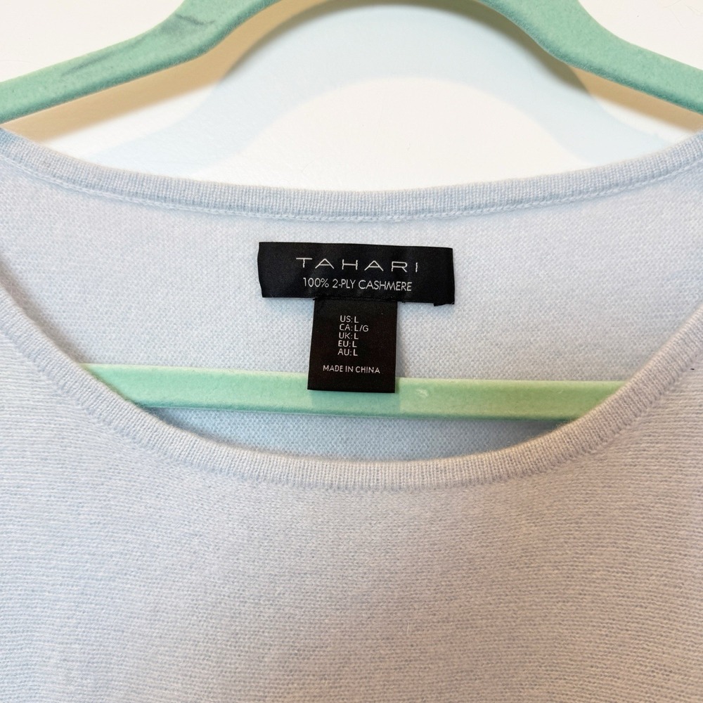 Tahari Cashmere Sweater L Blue French Girl Parisian Quiet Luxury Soft Capsule - Picture 3 of 7